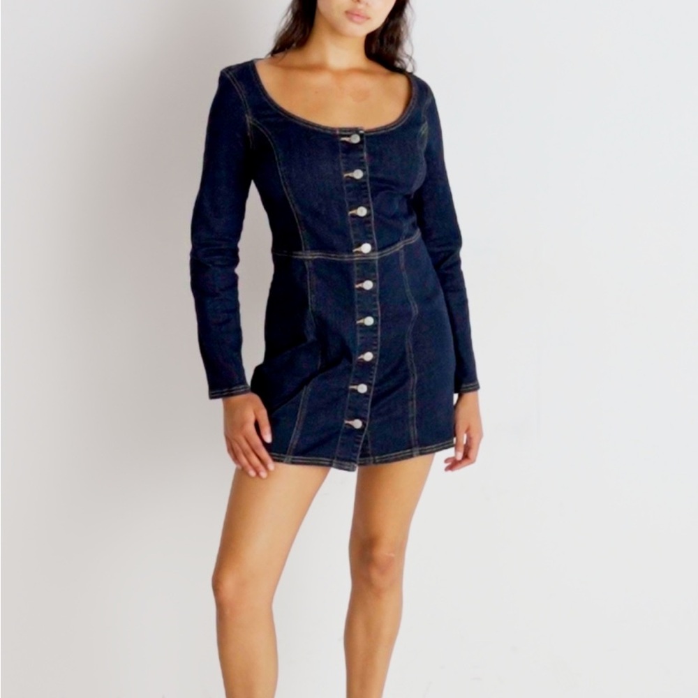 Levi’s Veda Denim Button-Front Dress Size M Cotton Dark Wash